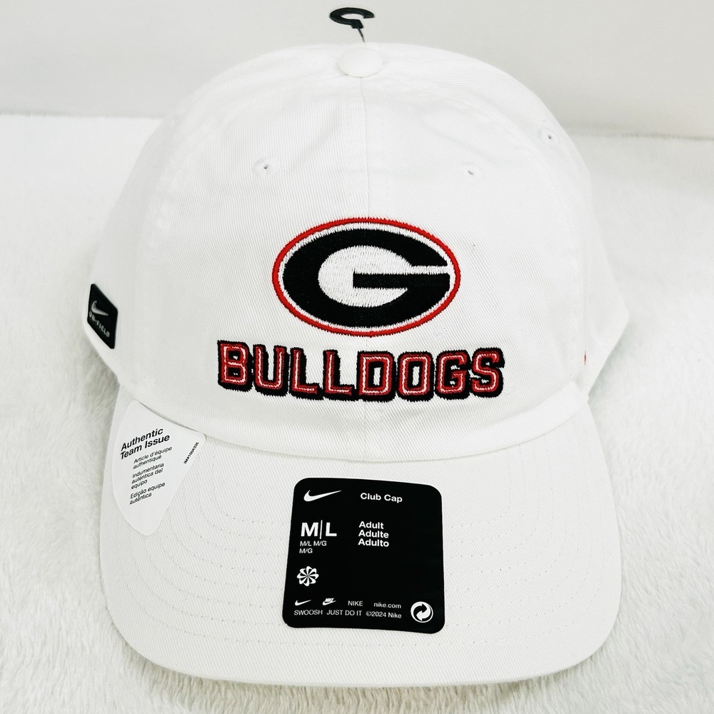 Georgia Bulldogs Nike Club Cap Wordmark Hat Cap Adjustable M/L NCAA White - Picture 2 of 5